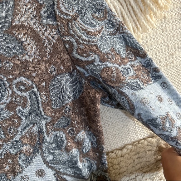 PERUVIAN CONNECTION blue and brown paisley pima cotton midi sweater dress S - Picture 5 of 9